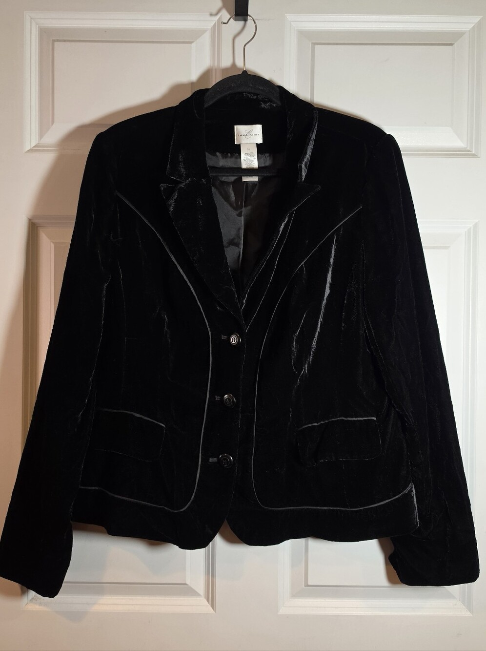 Emma James Vintage Black Shiny Velvet Blazer Jacket Size 14